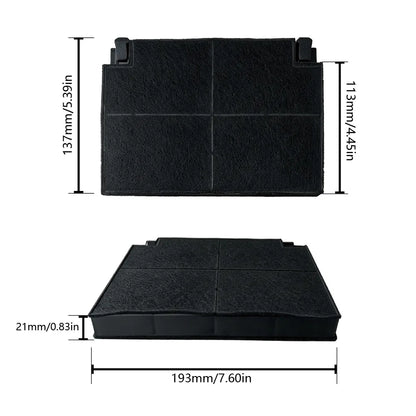 2Pcs Cooker Hood Activated Carbon Filter Replacement, Range Hood Charcoal Filter Insert 193×137×21mm