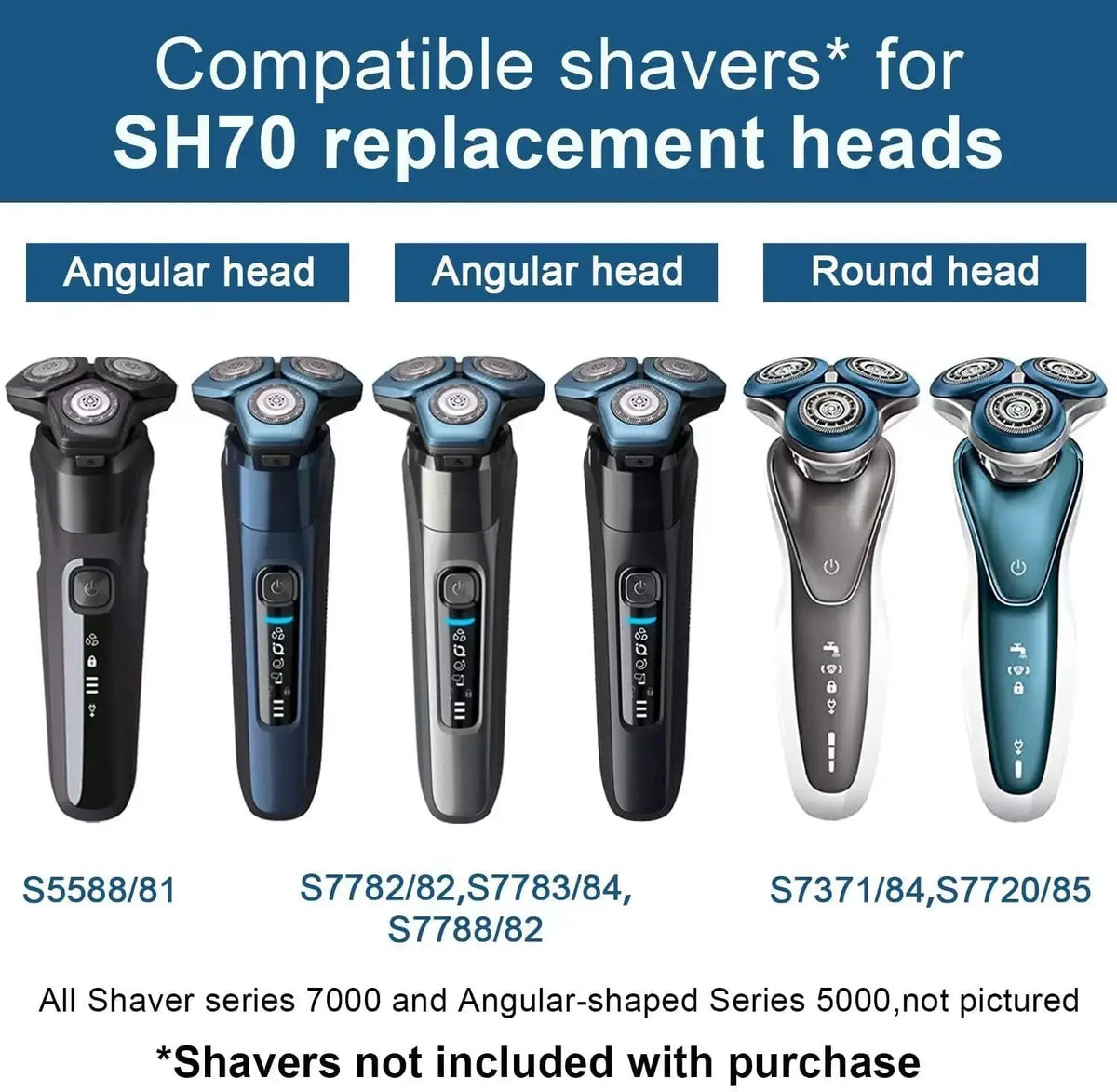 SH71/52 Replacement Heads Compatible with Philips Norelco Series 7000 and Angle 5000 Series Replacement Blades