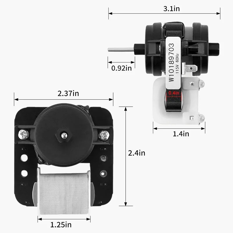 Replacement Refrigerator Fan Motor — 115V — W10189703 / WPW10189703 / W10208121 Reference