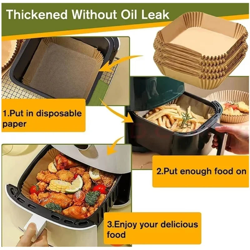 Square Air Fryer Paper Liners Disposable Non-Stick Parchment Paper, Thick Oil-proof Baking Paper for Air Fryer Oven Kitchen