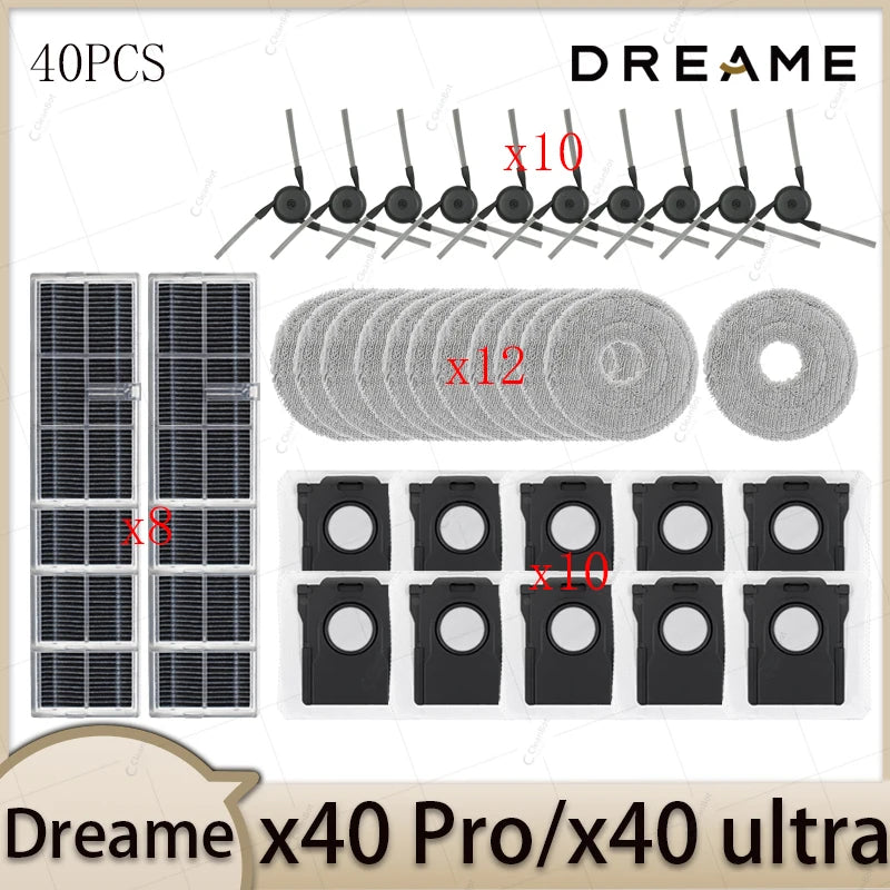 Dreame X40 Pro X40 Ultra Robot Vacuum Cleaner Accessories Main Brush Side Brush HEPA Filter Mop Cloths Dust Bag Par