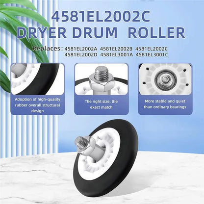 A006-For Dryer Replacement Drum Roller Kit- Upgraded DLEX3370V DLEX3370W DLEX7600KE DLEX3001W DLEX3570V DLGX7601KE DLGX7601WE