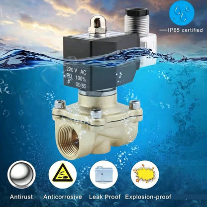 Solenoid Valve IP65 for Water Oil Air 12V/24V/220V/110V 1/4" 1/2" 3/4" 1" 1-1/4" 1-1/2" 2" Normally Closed Brass Water Valve