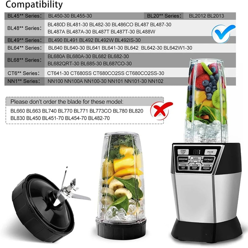 A65T 6PCS 7 Fins for Ninja Blender Blade Replacement Parts for Nutri for Ninja BL450 Mixer Accessories Stainless Steel
