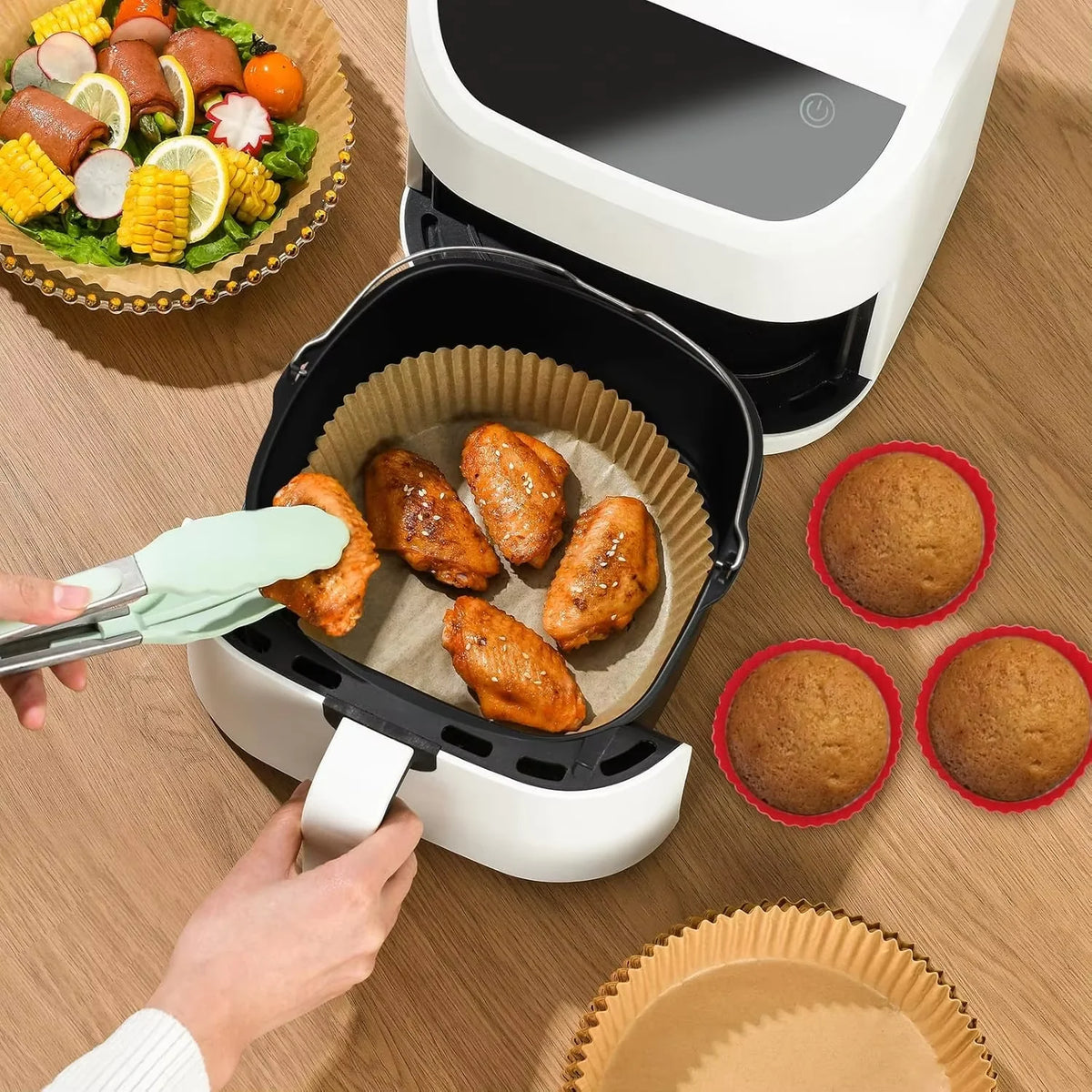 Air Fryer Basket Steel Square Non-stick Cake Baking Tray Barrel Dish Roasting Basket Pan Bakeware Mold Kitchen Accessorie