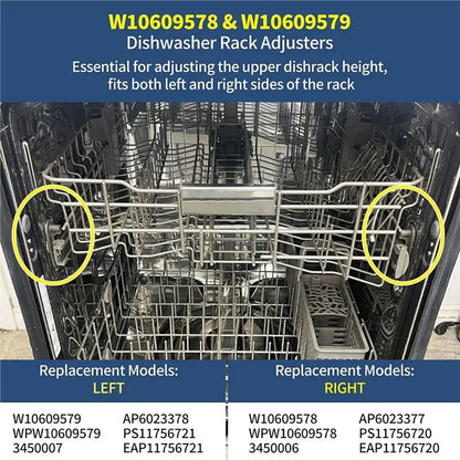 B98A-For Whirlpool Maytag For WPW10609578 WPW10609579 Dishwasher Rack Adjusters- Right/Left Side Parts
