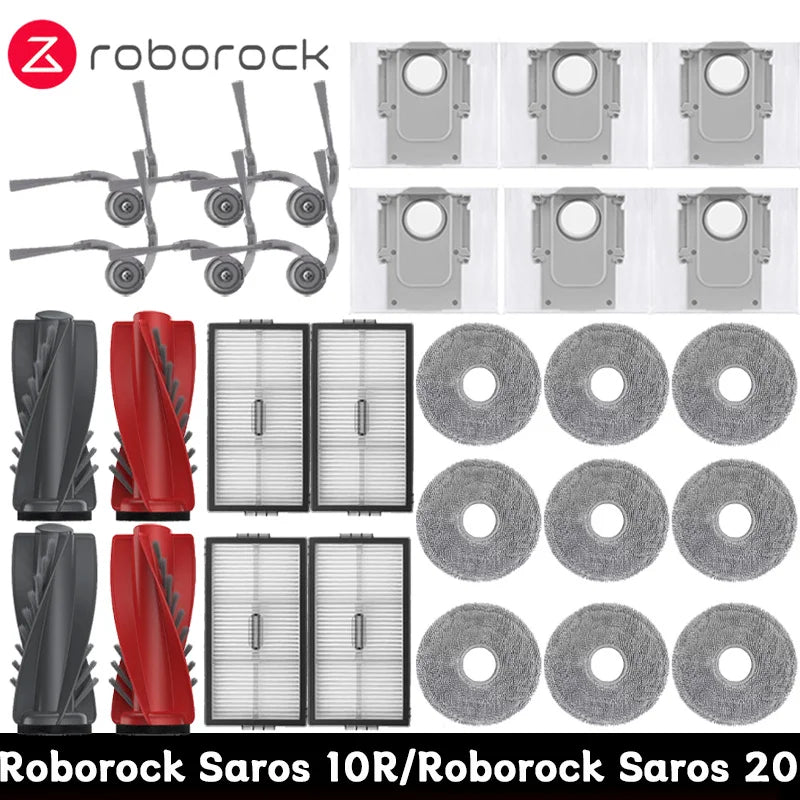 Compatible with Roborock Saros 10R / Saros 20 Robot Vacuum Spare Parts Main Side Brushes Mop Cloths HEPA Filters Dust Bags Accessories