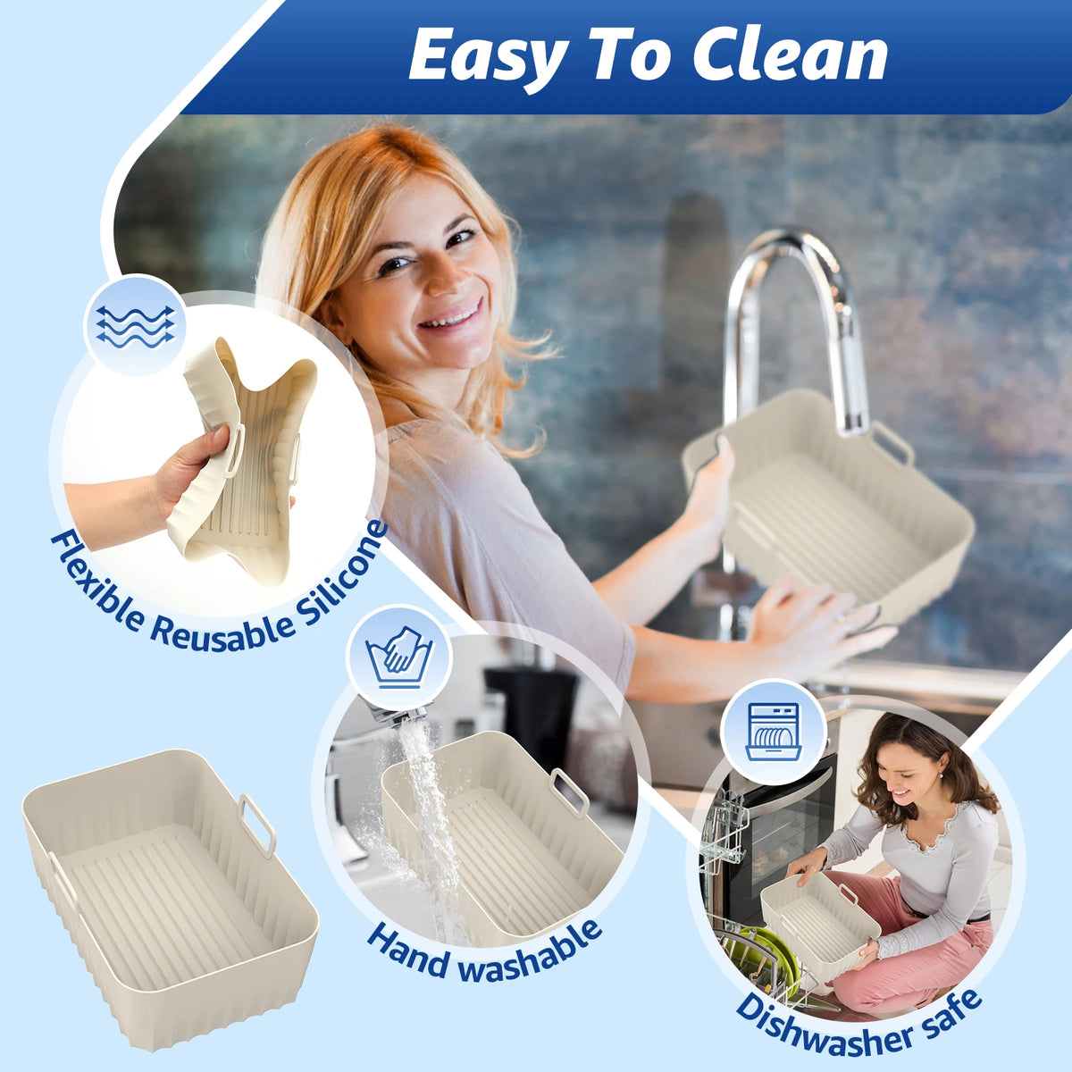 Reusable Silicone Air Fryer Basket Liner Non-Stick Heatproof Air Frying Pan Oven Baking Tray Kitchen Air Fryer Silicone Liner