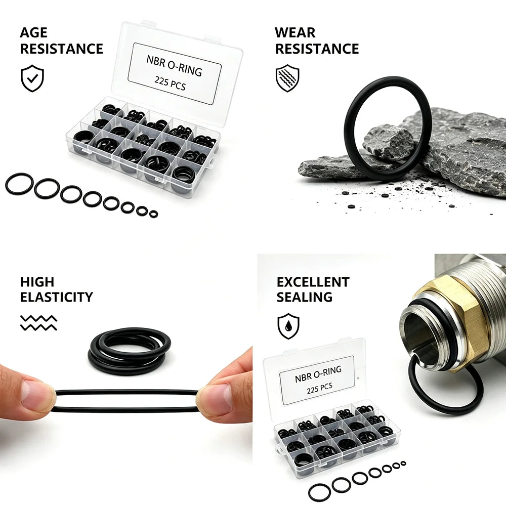 225Pcs Nitrile Rubber Round Sealing Gasket CS 1.9mm OD6-30mm Corrosion Car Plumbing Faucet O-ring