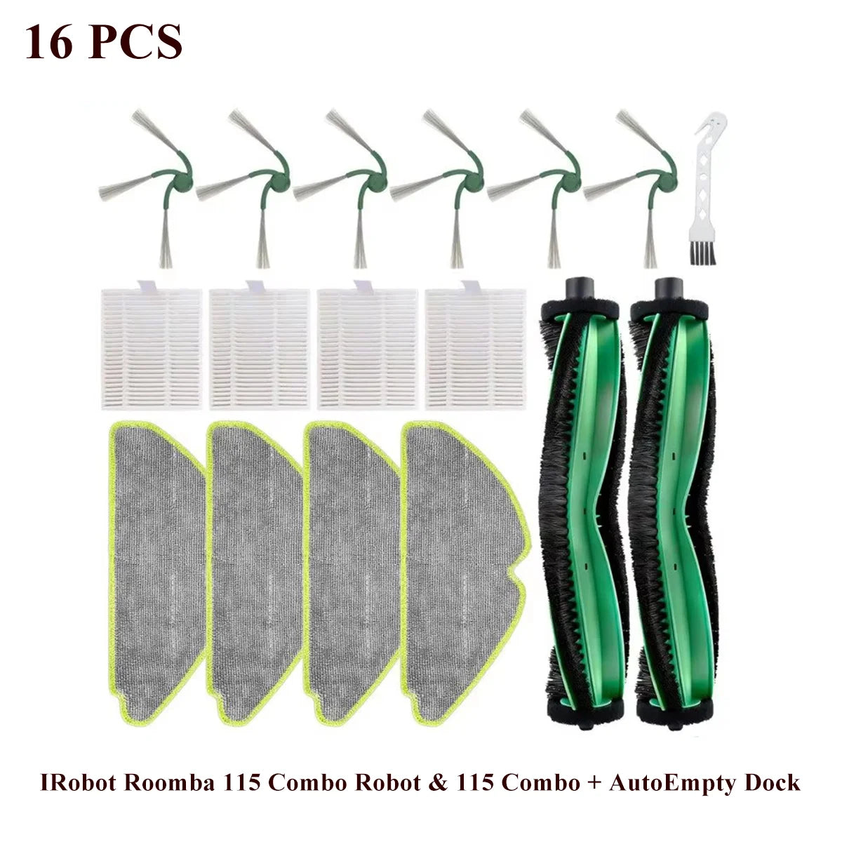 Compatible with IRobot Roomba 115 Combo/115 Combo+ Vacuum Cleaner Part Main Roller Brush Side Brush Filter Mop Pad Dust Bag Accessories