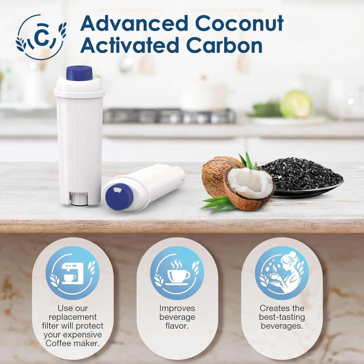 DLSC002 Water Filter Replacement Compatible with Delonghi Coffee Machine Filter Activated Carbon Softener For De'longhi