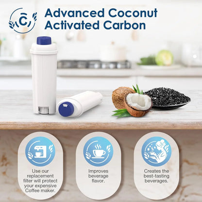 DLSC002 Water Filter Replacement Compatible with Delonghi Coffee Machine Filter Activated Carbon Softener For De'longhi