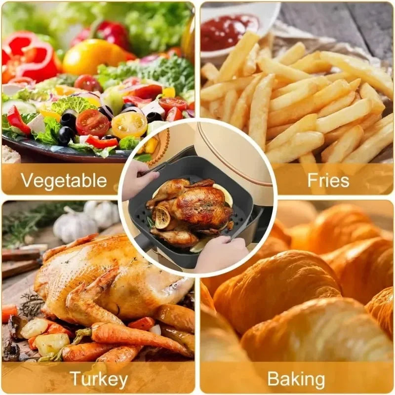 20CM Silicone Air Fryer Pot Tray Barbecue BBQ Pad Plate Airfryer Oven Baking Mold Pot Reusable Square Air Fryer Pan