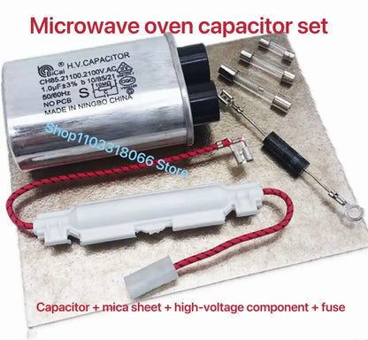 1UF 2100V Microwave Oven Accessories: High-Voltage Capacitor, Power Supply Fuse, High-Voltage Diode, Mica Sheet 7-Piec