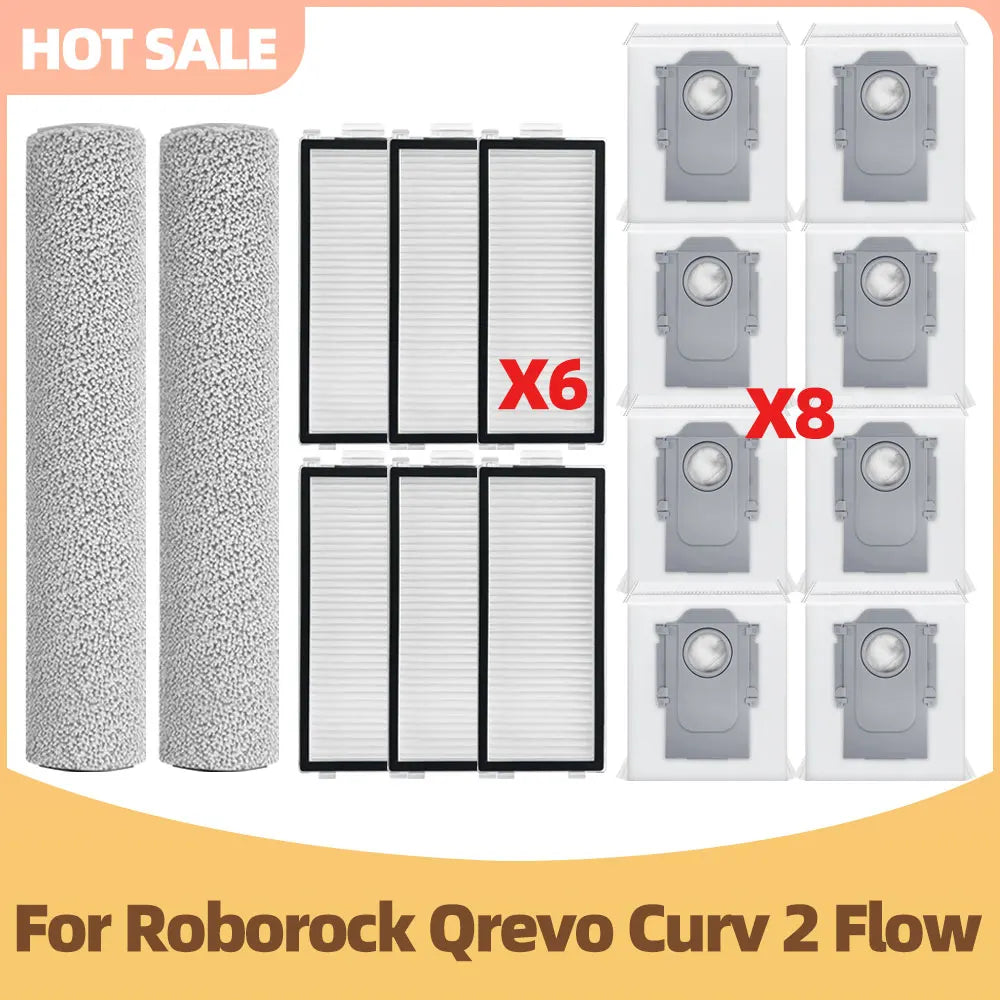 Compatible with Roborock Qrevo Curv 2 Flow / Qrevo Edge 2 Flow / Saros 20 Flow Roller Mop Main Side Brush Filter Dust Bag Parts