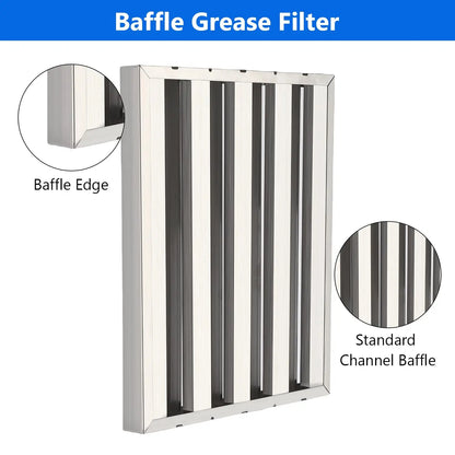 Commercial Range Hood Filter 6 Pack – 430 Stainless Steel, 5 Grooves Baffle, Oil & Grease Separation – Canopy Kitchen Exhaust Vent Replacement