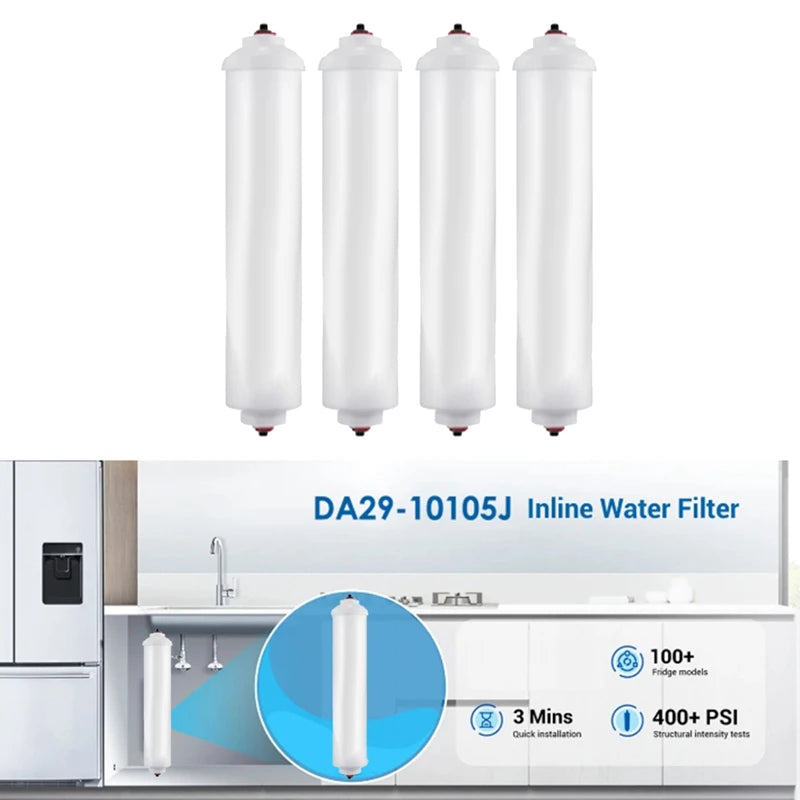 Inline Refrigerator Water Filter — DA29-10105J / Pcs-A68X Reference — 4 Pack