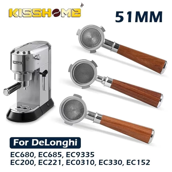 51mm Coffee Bottomless Portafilter For Delonghi EC680 EC310 Replacement Filter Basket Espresso Machine Accessories Barista Tools