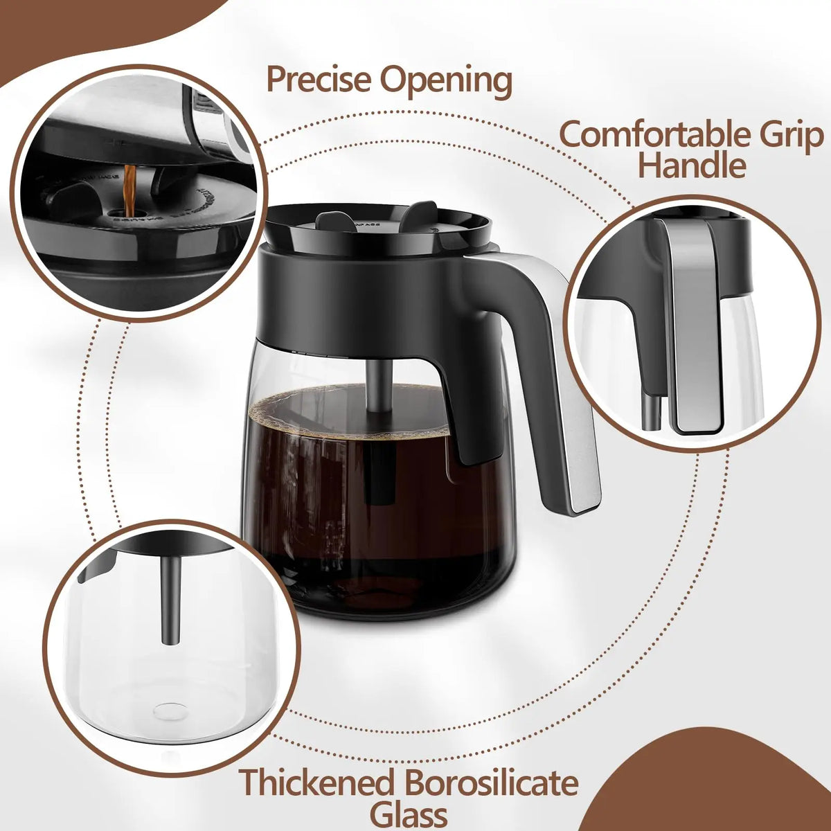 12 Cup Coffee Pot Replacement Compatible with Ninja Coffee Maker Glass Carafe for Ninja with Brew-Through Lid, , Dishwash