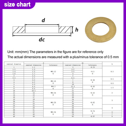 Solid Brass Flat Washer Plain Brass Gasket Shim Pad Ring Spacer Circular Meson M2 M3 M4 M5 M6 M8 M10 M12 M14 M16 M18 M20