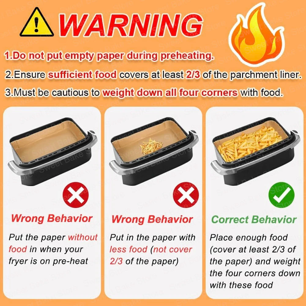 Large Air Fryer Disposable Baking Paper Liners for Ninja Foodi FlexDrawer Air Fryer 10.4L AF500EU/AF500EUCP, Cecotec 9000 9L