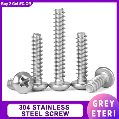 304 Stainless Steel Cross Round Pan Head with Washer Pad Collar Self-tapping Wood Screw Phillips Screws M1.2M1.4 M1.7 M2 M2.3-M5