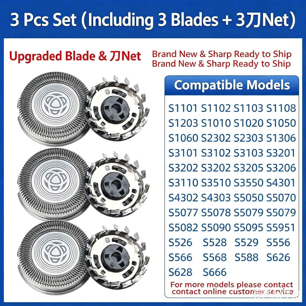 Replacement Shaver Heads Compatible with Philips S3000 Series - Fits S3101, S3102, S3103, S3201, S3202, S3203
