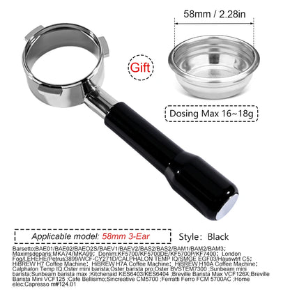 58mm 3-ears For Hibrew h10a/h7a/h7 Barsetto/LEHEHE/Petrus3899 Espresso Bottomless Portafilter Replacement Basket Barista Tools