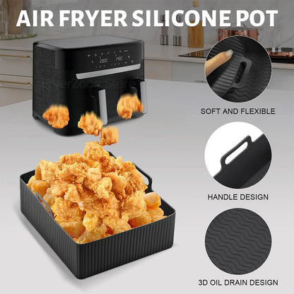 2PCS Silicone Air Fryer Mold for Tefal Ey901840 Reusable Air Fryer Oven Baking Tray Dual Basket 5.2/3.1L Airfryer Accessories