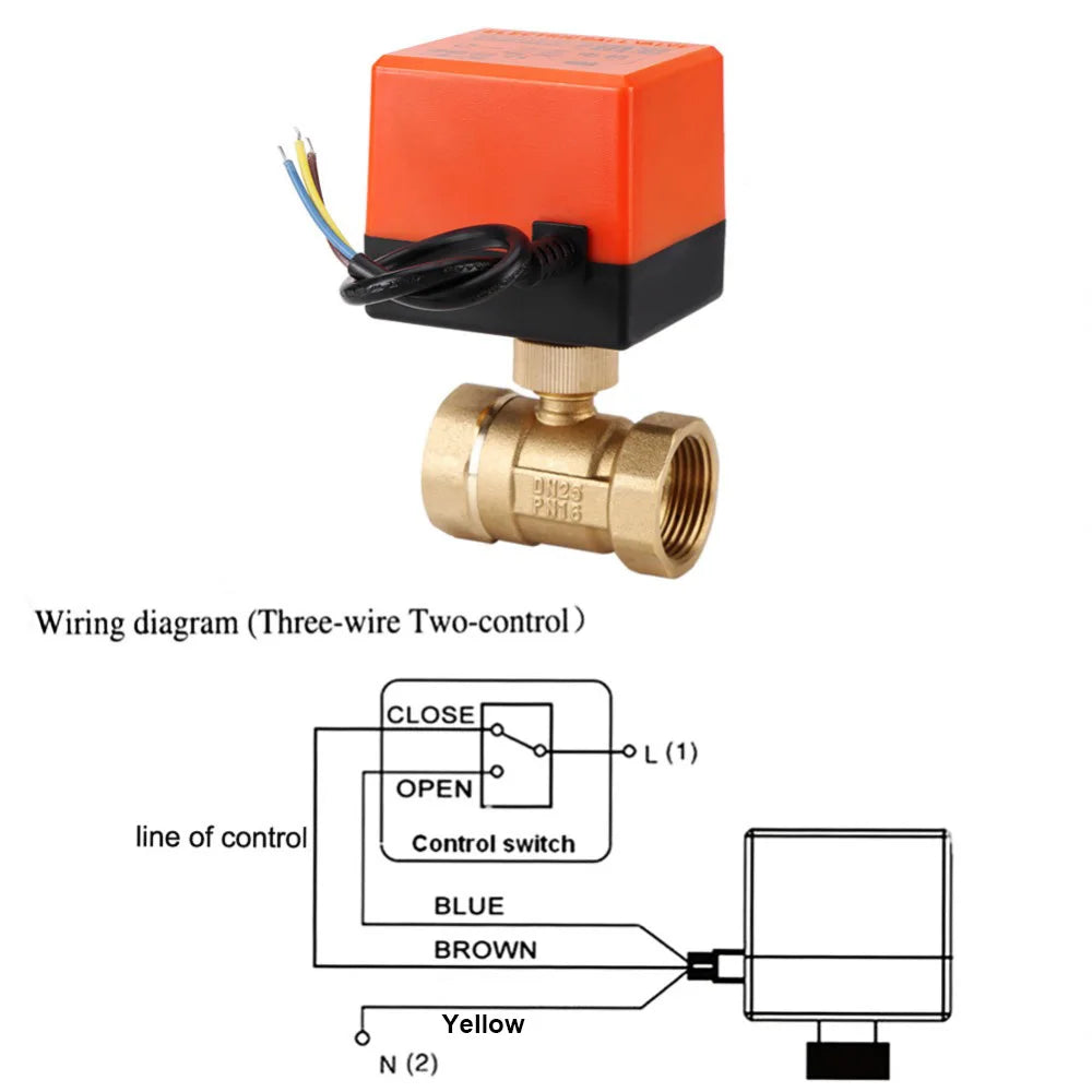 1-1/2" Motorized 2-Way Ball Valve DN40 Brass Electric Ball Valve 3-Wire 2 Point Control 220V 12V 24V