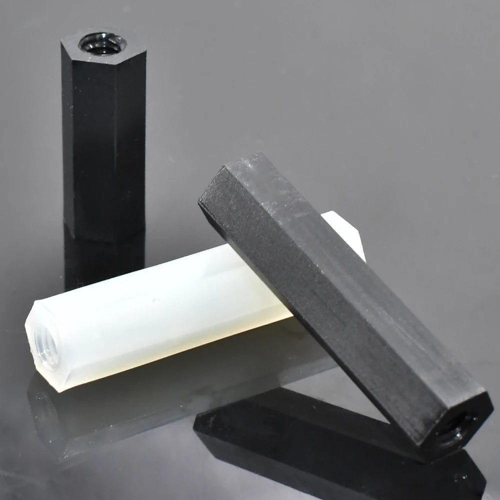 White and Black Double Pass Nylon Hex-agon Spacer Standoff Female Column Double Pass Plastic Hex Long Spacing Screws M2 M2.5 M3