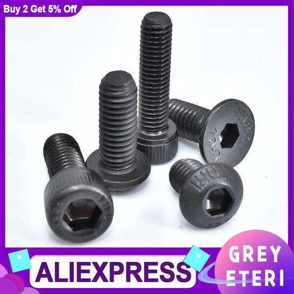 15-100PCS Carbon Steel Hexagon Socket Screws Countersunk /Round / Cup Head Black Hex Socket Machine Bolt Screw M2 M2.5 M3 M4