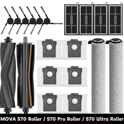 For MOVA S70 Roller/S70 Ultra Roller/S70 Pro Roller Robot Vacuum Dust Bags Mop Main Side Brushes Cloths HEPA Filters Spare Parts