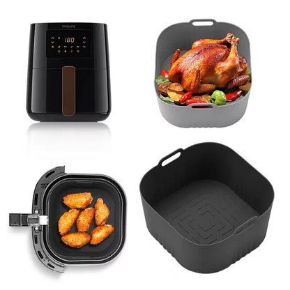 17.5cm/6.9in Silicone Air Fryer Oven Baking Plate Pizza Fried Chicken Silicone Basket Reusable Air Fryer Liner Kitchen Accessory