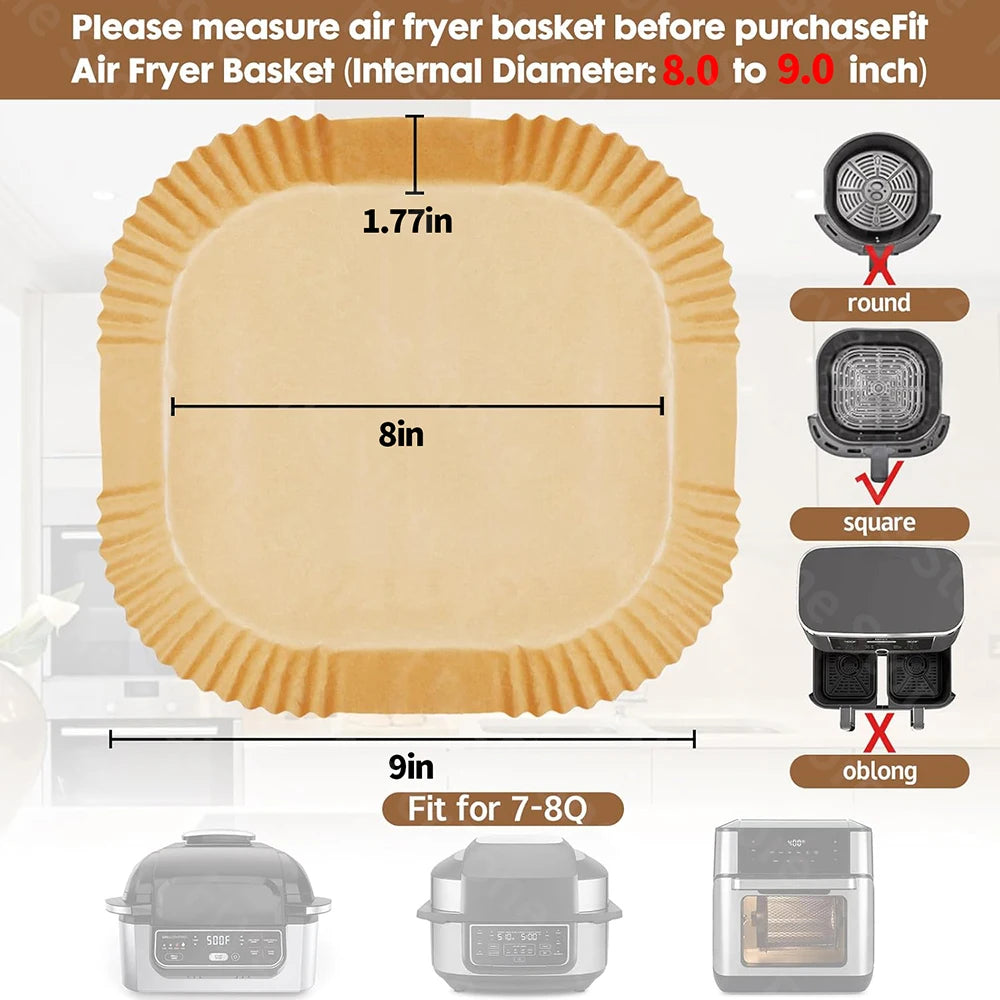 Disposable Air Fryer Parchment Liner for Ninja AG301 Grill/AF141 Pro 4-in-1, Square Air Fryer Sheet for 5-8 Qt Ninja Foodi Grill