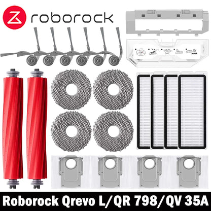 Compatible with Roborock Qrevo L/QR 798/QV 35A/QR 598 Robot Vacuums Cleaner Accessory Dust Bag Main Side Brush Hepa Filter Mop Cloths Spare