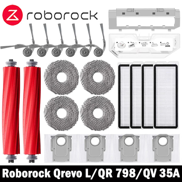 Compatible with Roborock Qrevo L/QR 798/QV 35A/QR 598 Robot Vacuums Cleaner Accessory Dust Bag Main Side Brush Filter Mop Cloths Spare