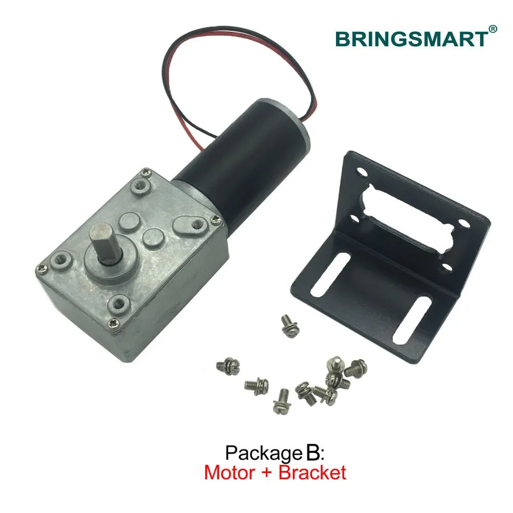 Bringsmart DC 24v Worm Geared Motor 1.6-70kg.cm High Torque D Shaft 12v 7-470rpm Motor Rotating Table Door Self-lock A58SW31ZY
