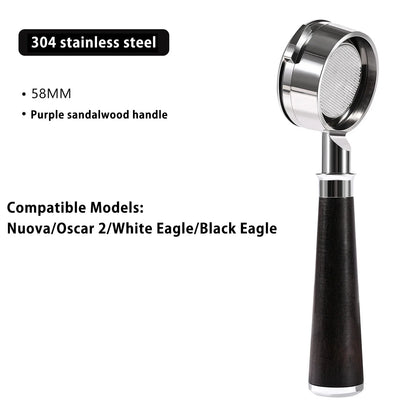58mm 2-ear Bottomless Coffee Handle Filter for Nuova/Oscar 2/White Eagle/Black Eagle Stainless Steel Espresso Portafilter Tool
