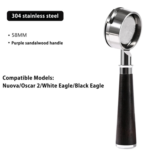 58mm 2-ear Bottomless Coffee Handle Filter for Nuova/Oscar 2/White Eagle/Black Eagle Stainless Steel Espresso Portafilter Tool