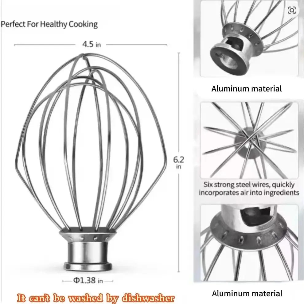 K45WW 6 Wire Whisk 4.5QT for KitchenAid Tilt-Head Stand Mixer Upgrade Real Stainless Steel for Egg Heavy Cream Beater Cakes