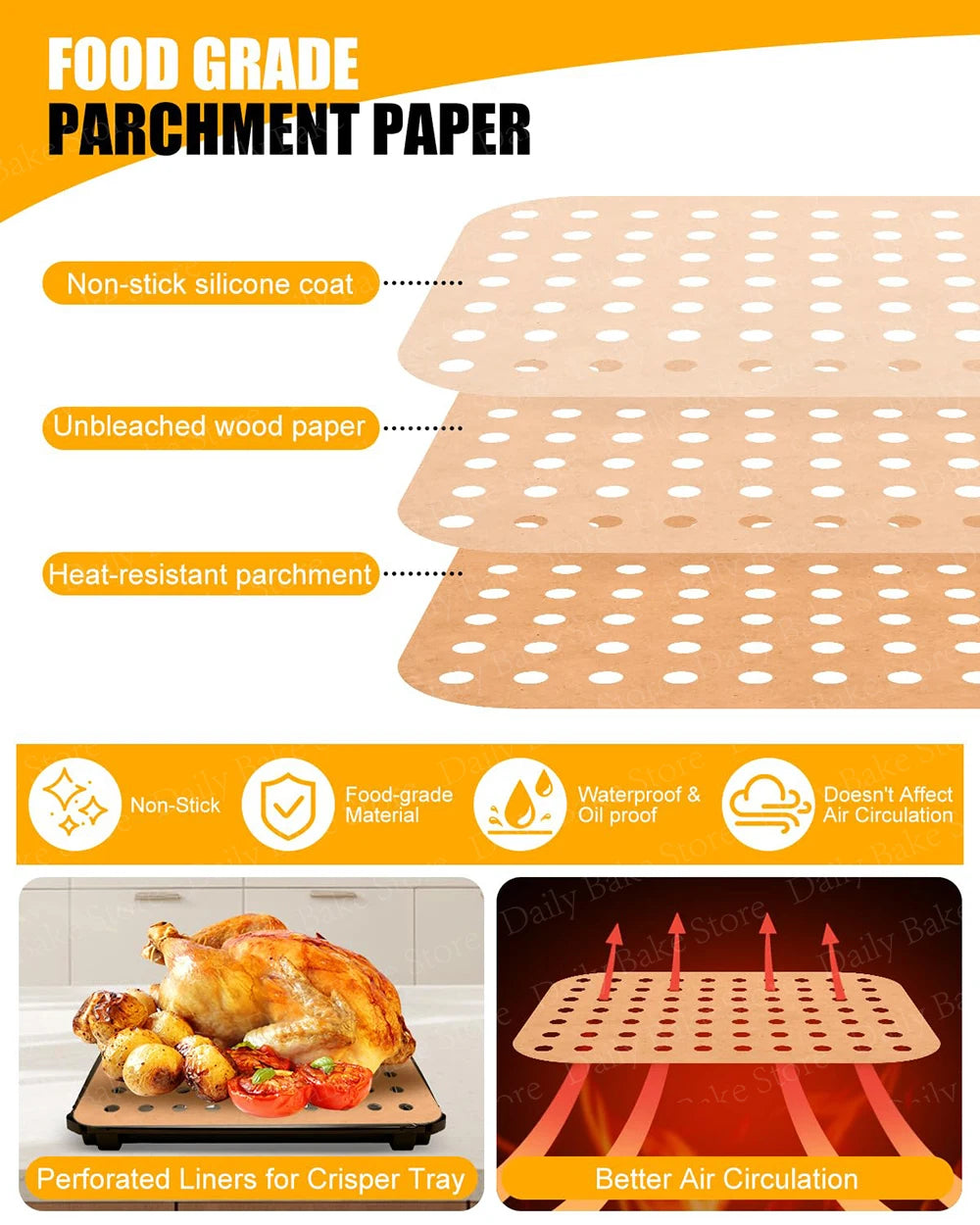 Air Fryer Accessories for Ninja Crispi DualZone AirFryer DD101 Series, Perforated Baking Paper Liners, Non-Stick, Disposable