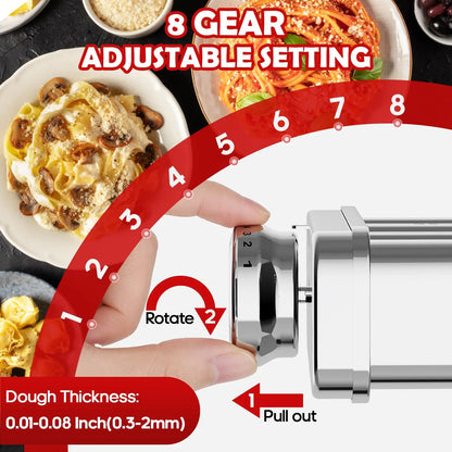 Stainless Steel 3in1 Pasta Attachment for KitchenAid Mixer with Roller Spaghetti Fettuccine Cutters for Noodles