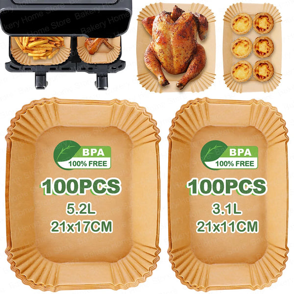 5.2L+3.1L Air Fryer Disposable Cooking Paper Non-Stick Baking Mat for Philips Air Fryer Double Basket 3000 Series, Tefal EY9018