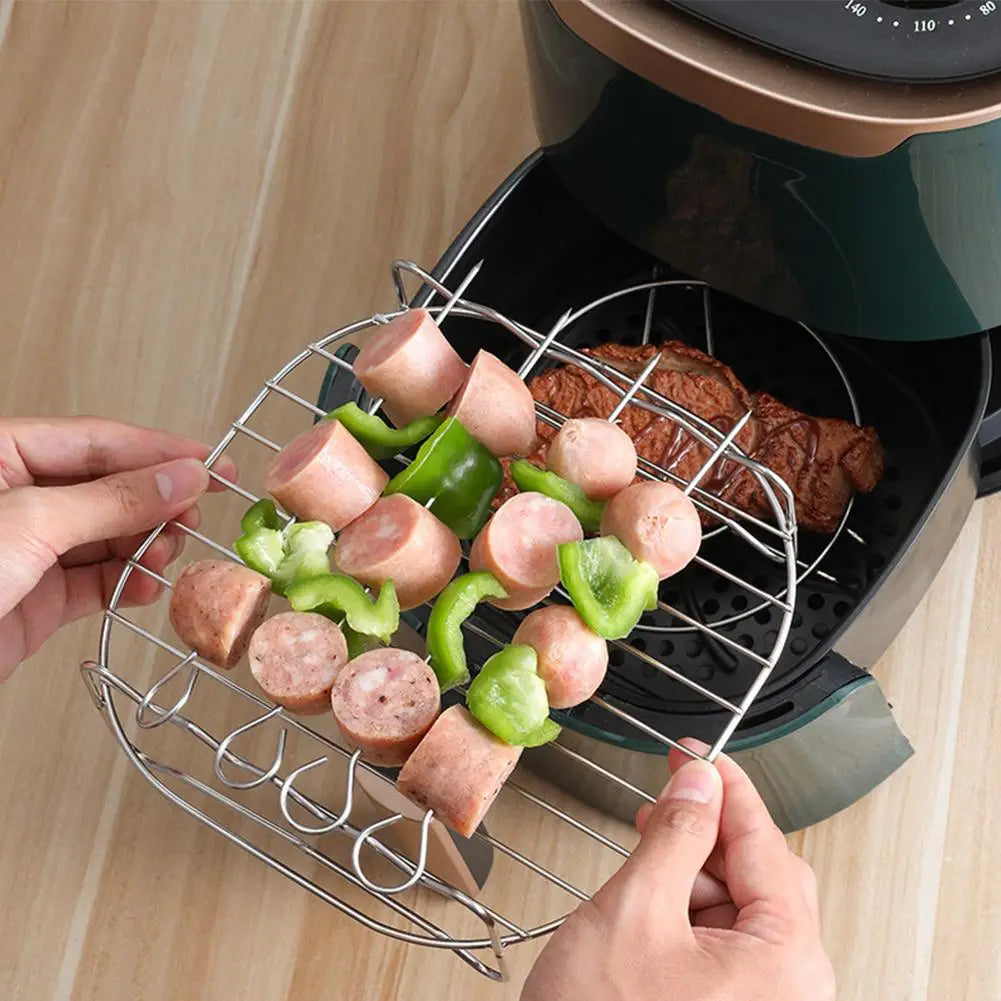 Stainless Steel Air Fryer Basket Tray Airfryer Rack Versatile Roasting Rack Air Fryer Holder Kitchen Supplies Baking Accessories