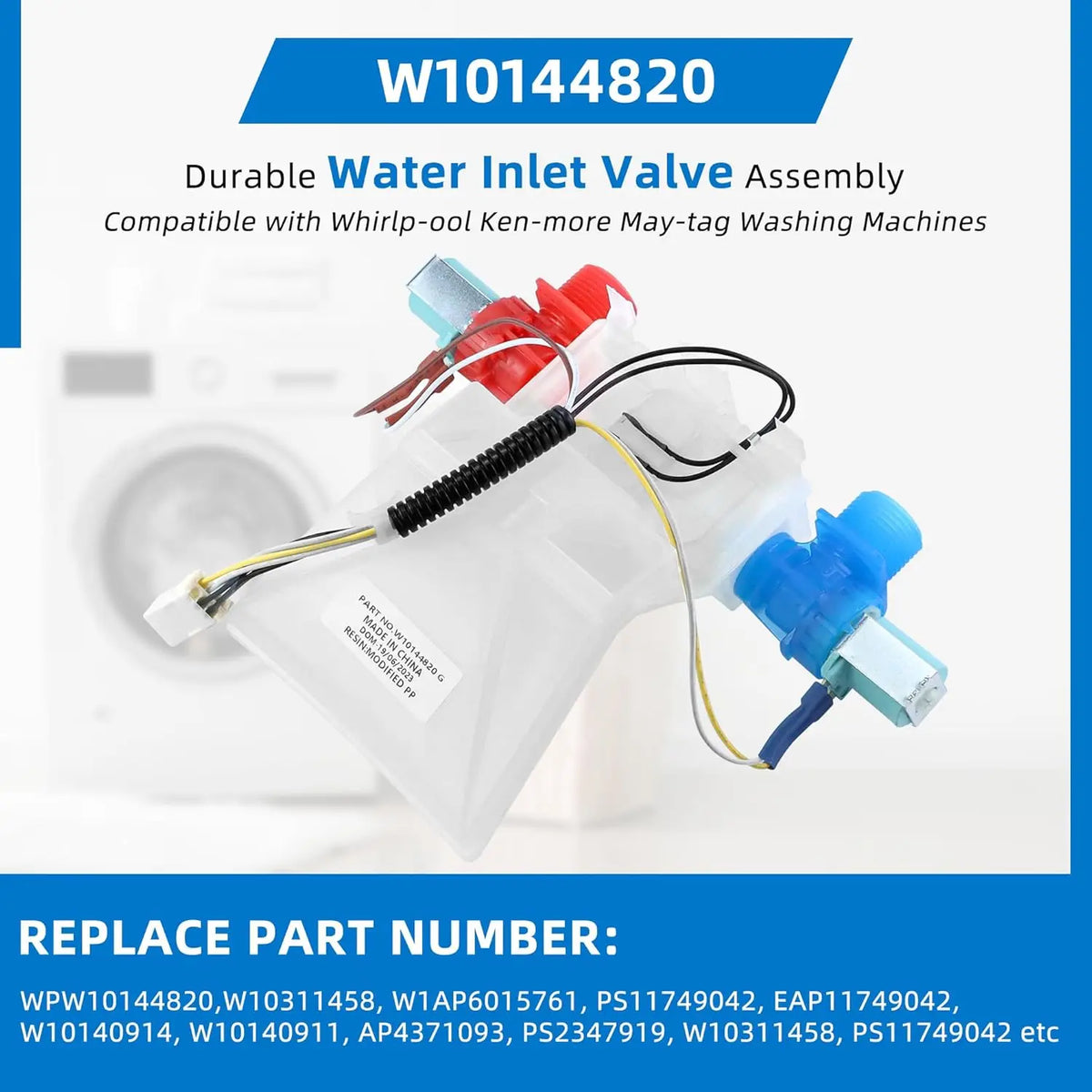 W10144820 Washer Water Inlet Valve Compatible with Whirlp-ool Ken-more May-tag Washing Machine Replace W10140911 WPW10144820