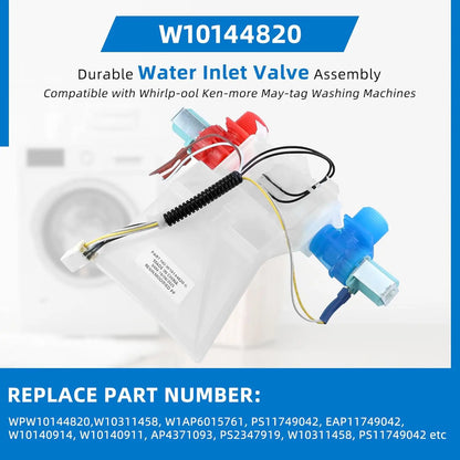 W10144820 Washer Water Inlet Valve Compatible with Whirlp-ool Ken-more May-tag Washing Machine Replace W10140911 WPW10144820