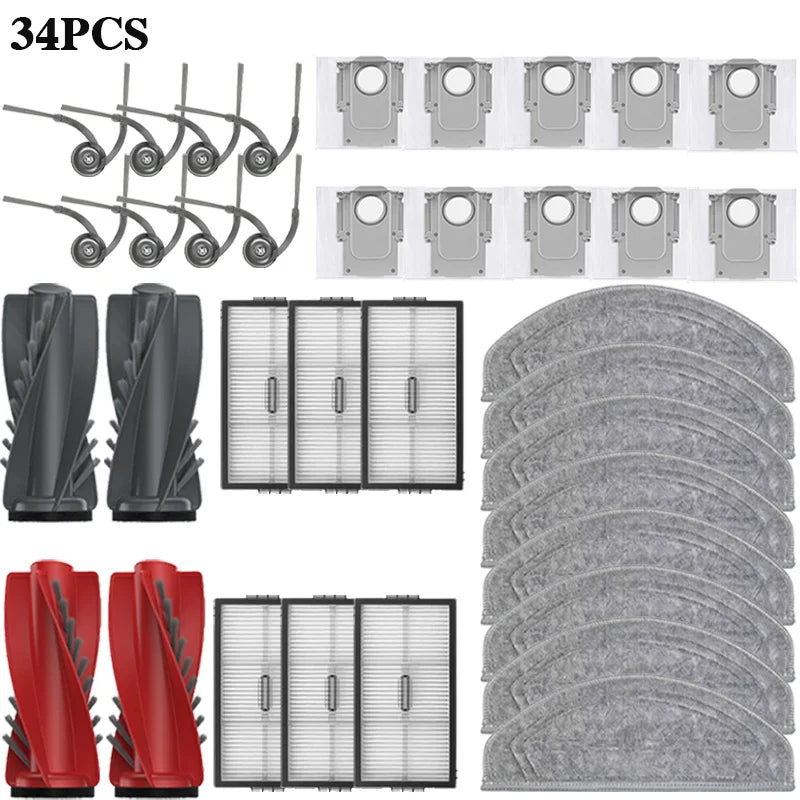 Compatible with Roborock Saros 20 Sonic / S10 MaxV Ultra Vacuum Spare Parts Main Side Brushes Mop Cloths HEPA Filters Dust Bags Accessories