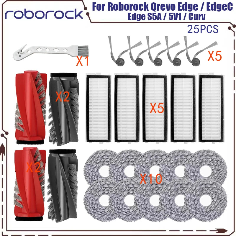 Compatible with Roborock Qrevo Edge / EdgeC / Edge S5A / 5V1 / Curv Vacuum Parts Main Roller Side Brush Hepa Filter Mop Cloth Dust Bag