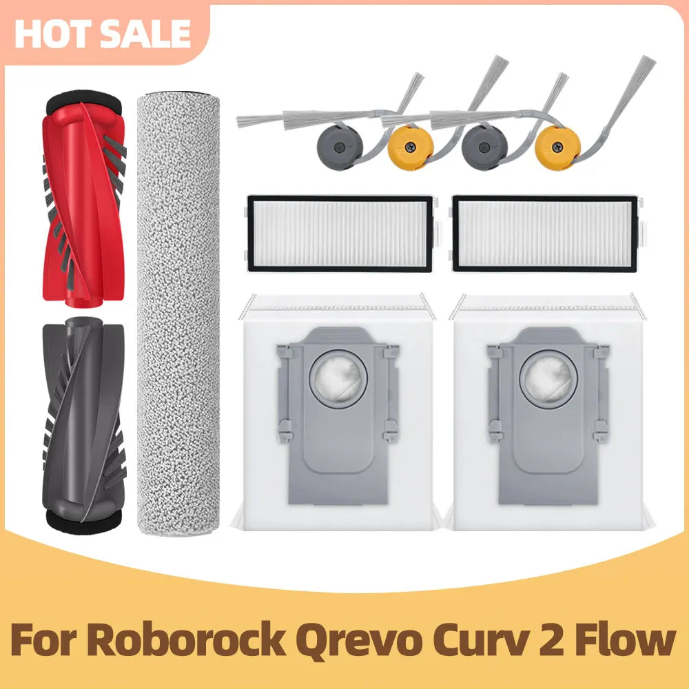 Compatible with Roborock Qrevo Curv 2 Flow / Qrevo Edge 2 Flow / Saros 20 Flow Roller Mop Main Side Brush Filter Dust Bag Parts